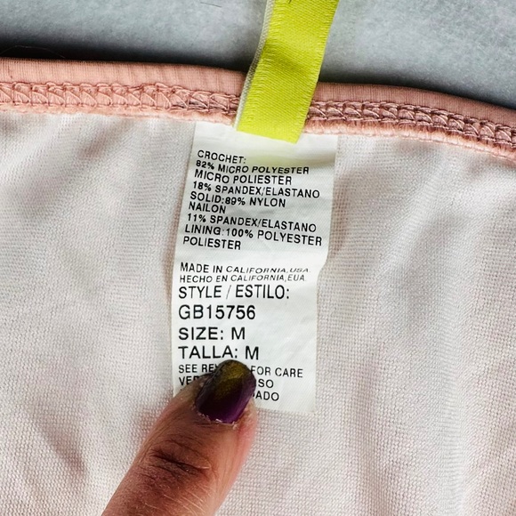 Gianni Bini Lace Halter Bikini Set Ruffle Trim Tie Side Peach Small - Picture 6 of 8